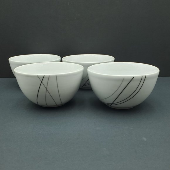 Tabletops Gallery 365 Alec Soup Cereal Dessert Ice Cream Bowls Black Gray Lines - Picture 1 of 7